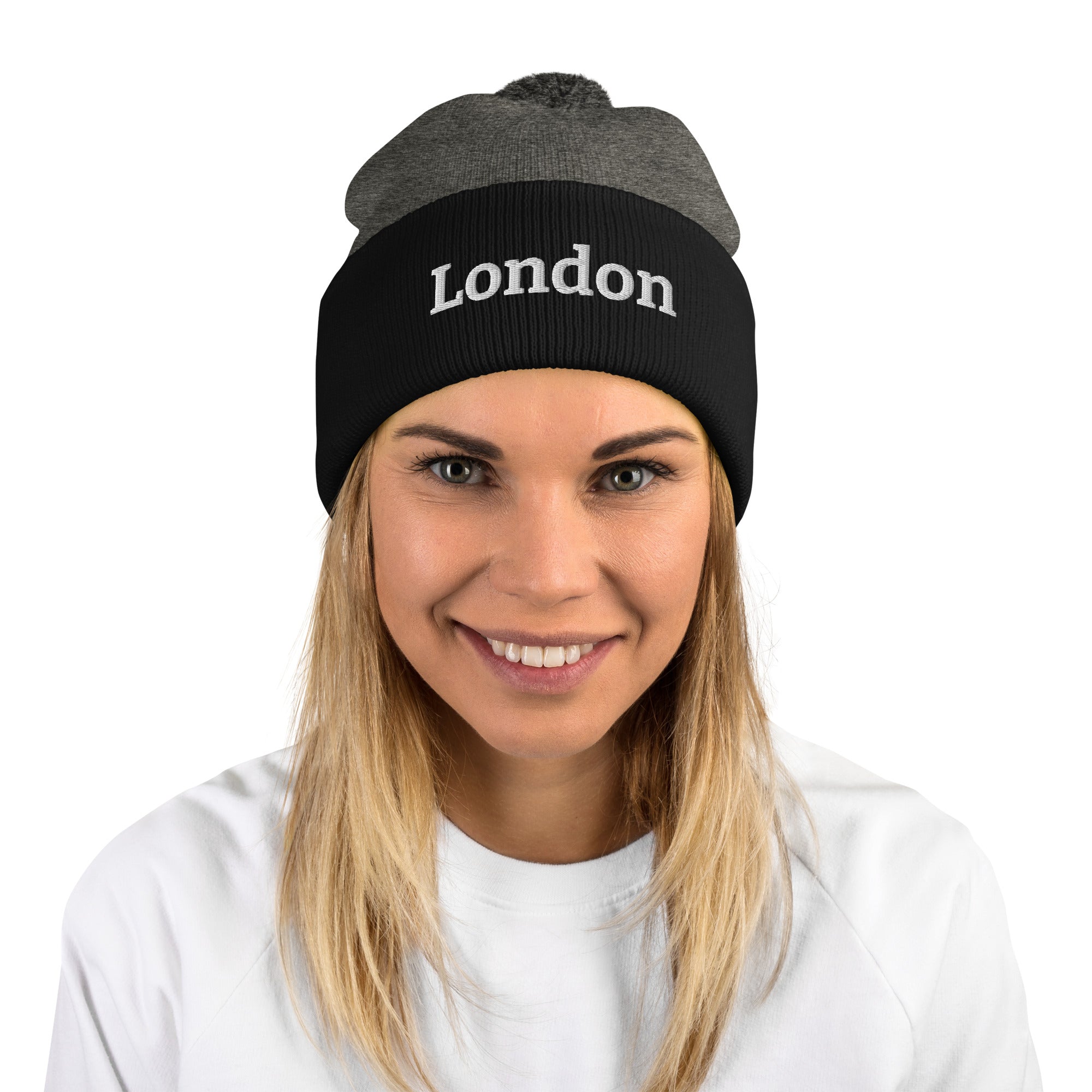 Pom Pom hat from London Mini Double Beige Pom Pom Hat – Popski London main image 2