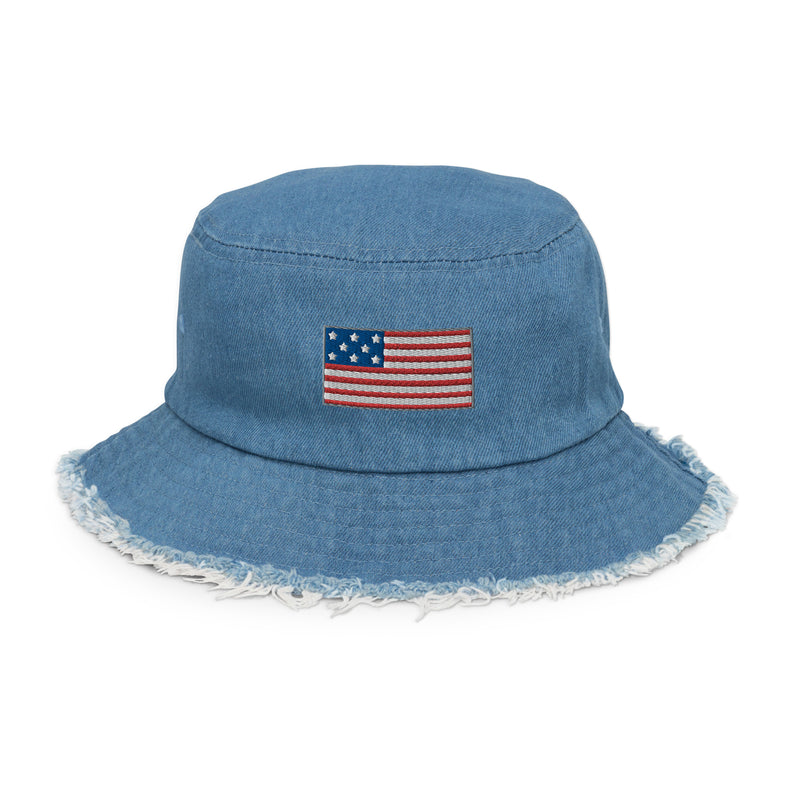 Star & Stripes Distressed Denim Bucket Hat
