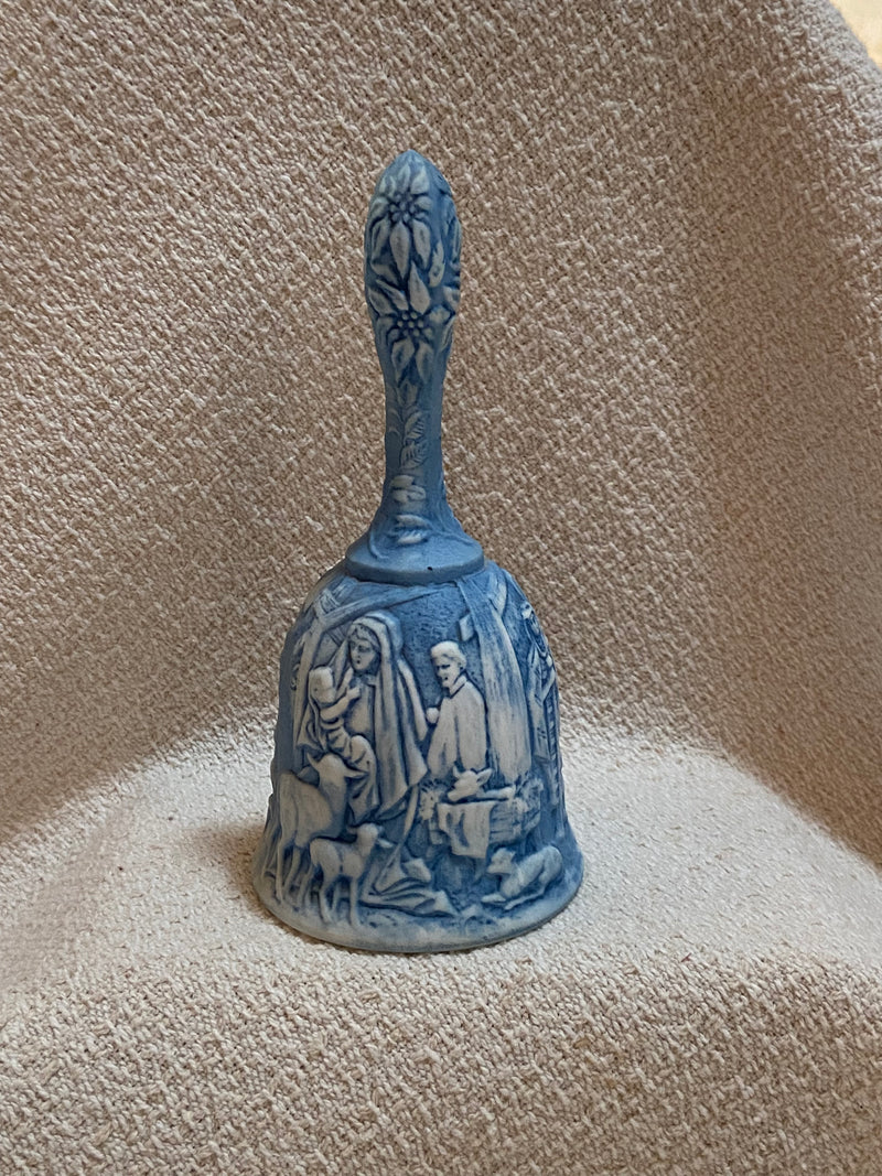 Hand Painted Blue Bell with Christmas Nativity Scene Motif