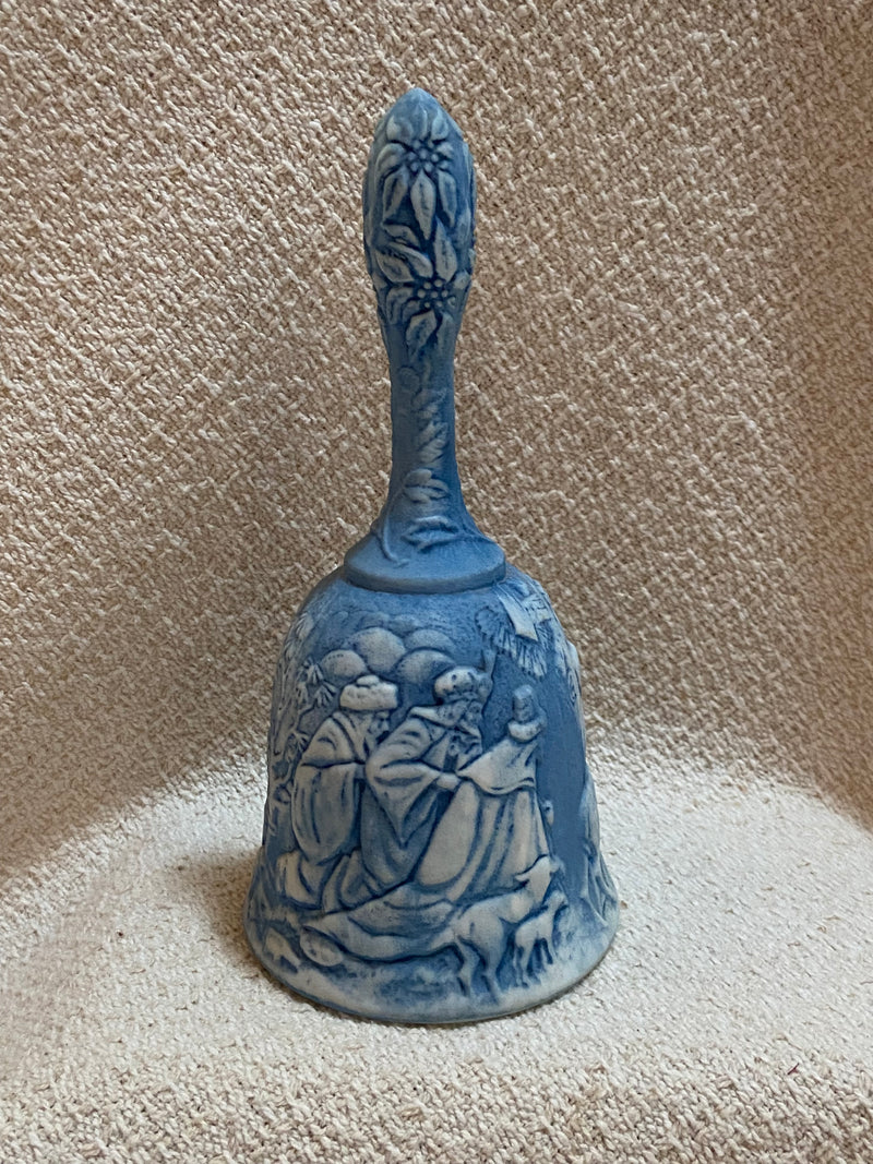 Hand Painted Blue Bell with Christmas Nativity Scene Motif