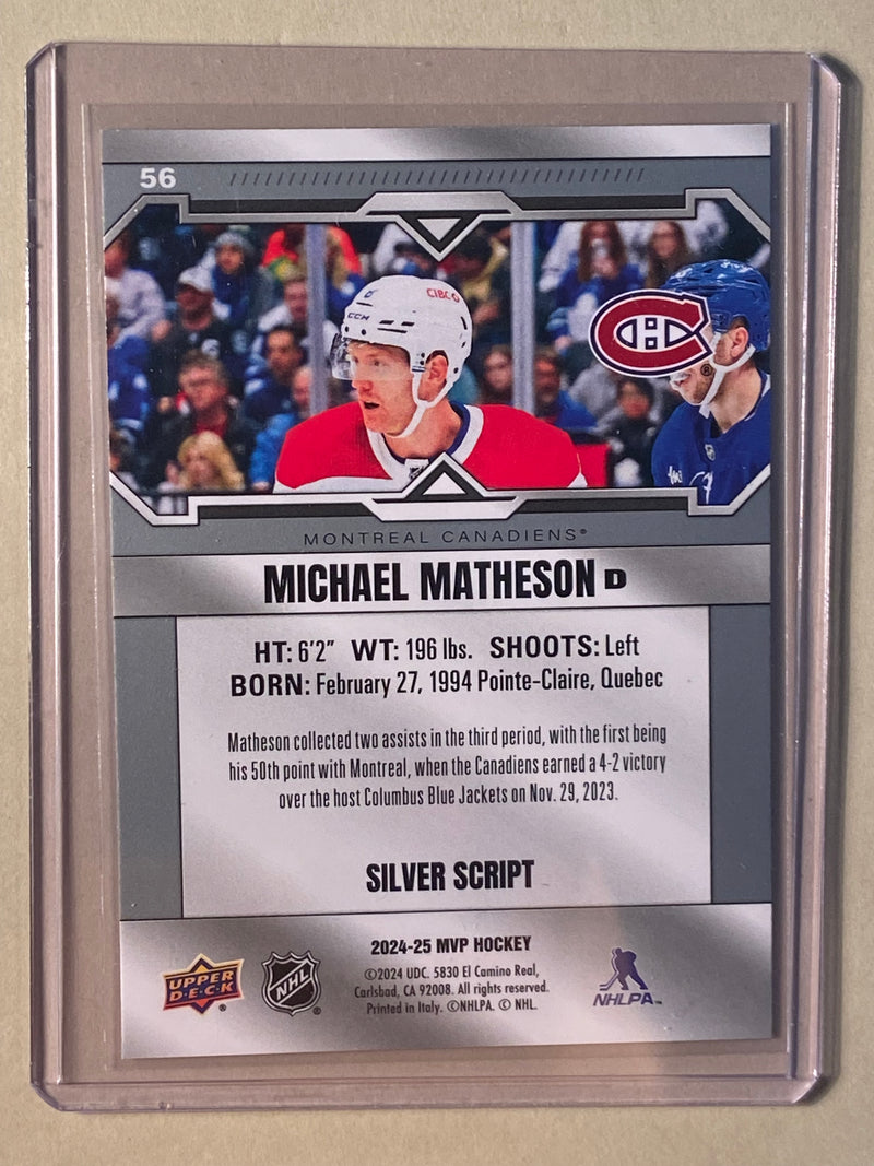 2024-25 Upper Deck 56 Michael Matheson - Hockey - MVP - Silver Script