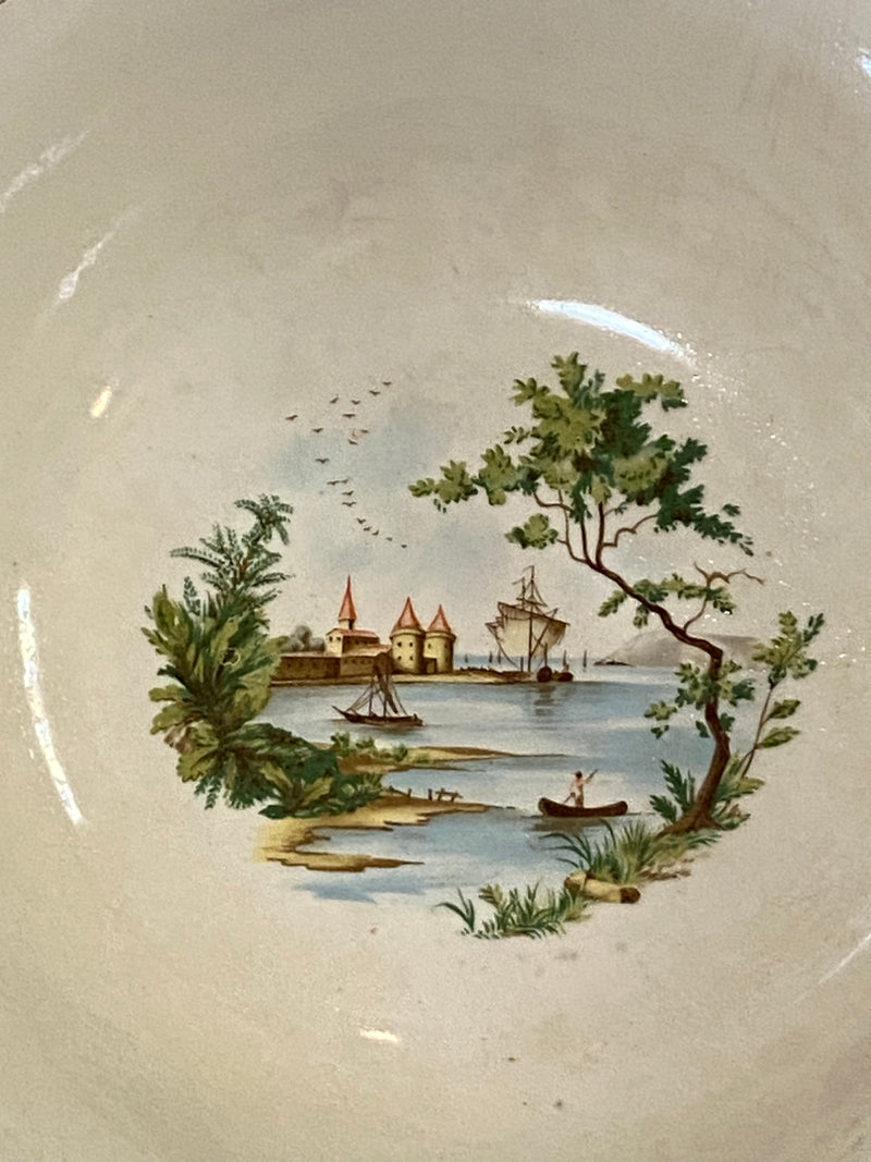 Serving Bowl - Early Settlement with Harbor and Boat Scene