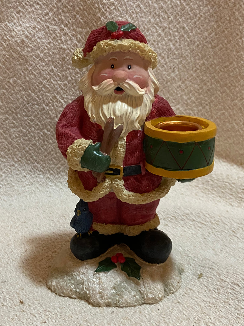 Kenyield Santa Claus Drum Candle Holder Figurine