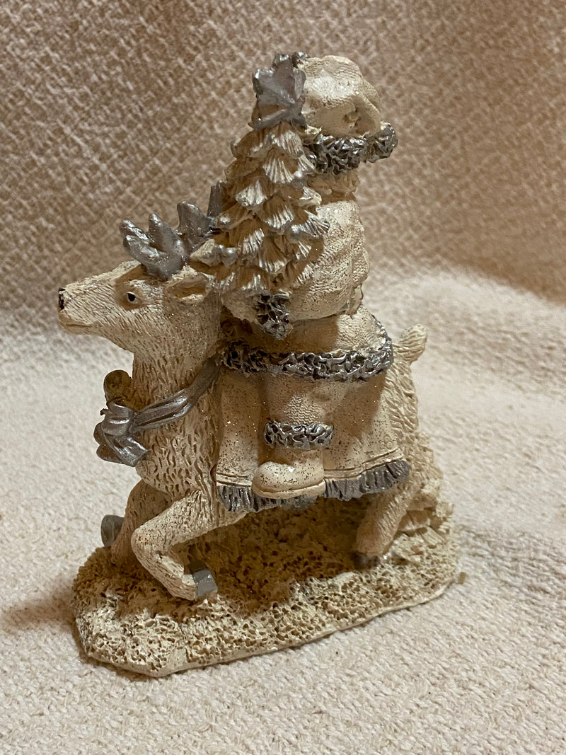 2000 Cornerstone Creations Santa Riding a Reindeer - White Figurine