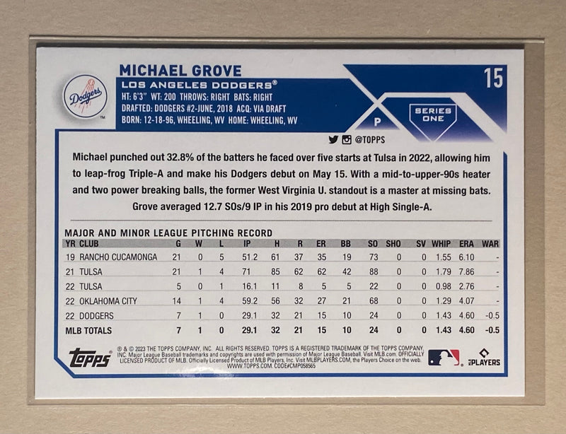 2023 Topps 15 Michael Grove - Baseball -Rookie Card