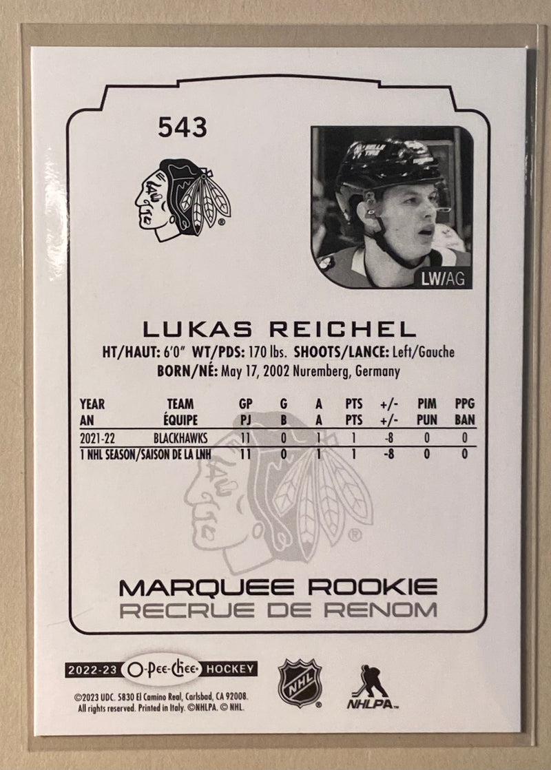 2022-23 UD O-Pee-Chee 543 Lukas Reichel - Hockey - Marquee Rookie