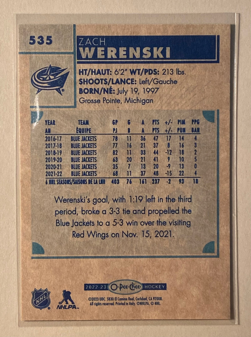 2022-23 UD O-Pee-Chee 535 Zach Werenski - Hockey - Retro