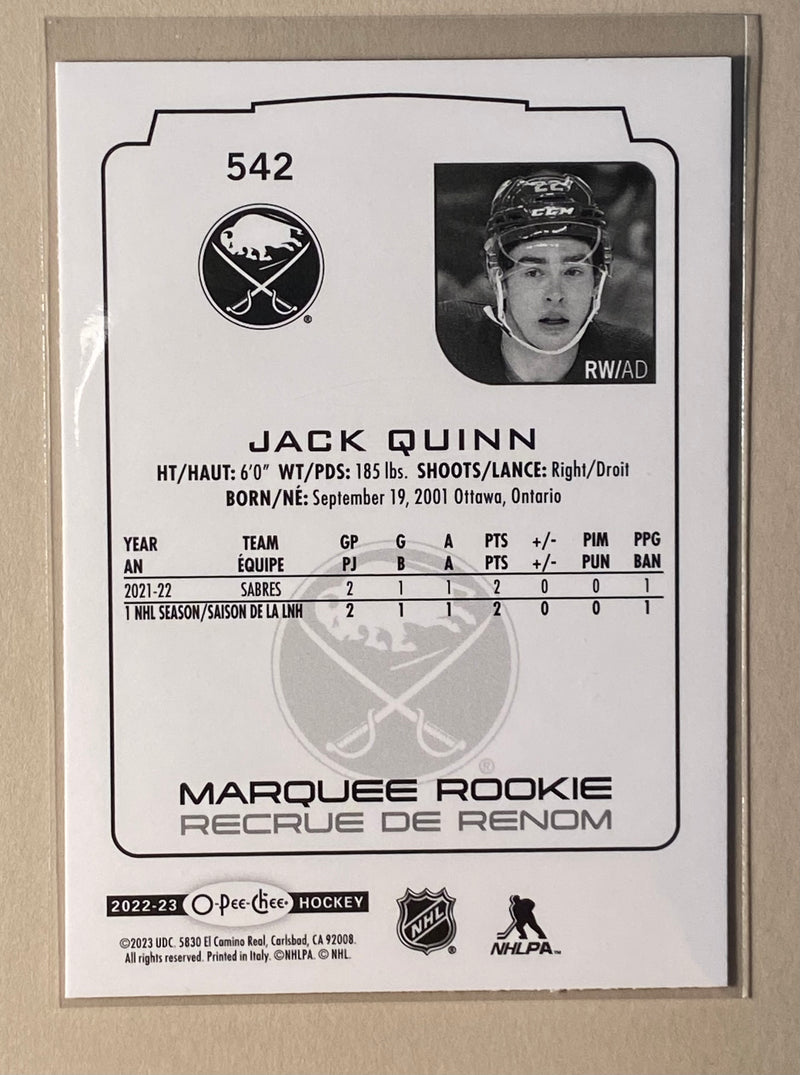 2022-23 UD O-Pee-Chee 542 Jack Quinn- Hockey - Marquee Rookie