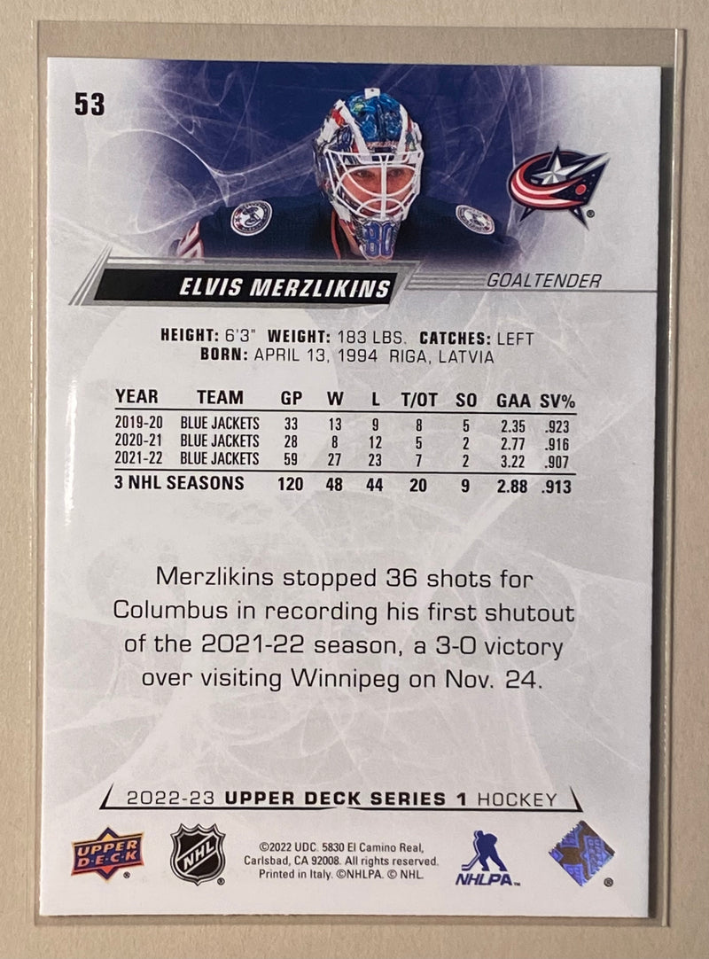 2022-23 Upper Deck 53 Elvis Merzlikins - Hockey