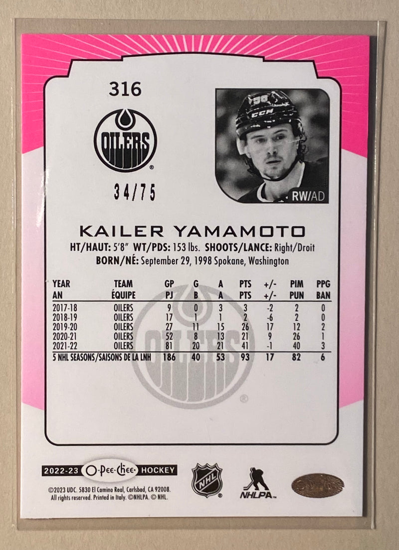 2022-23 UD O-Pee-Chee 316 Kailer Yamamoto- Hockey - Pink /75