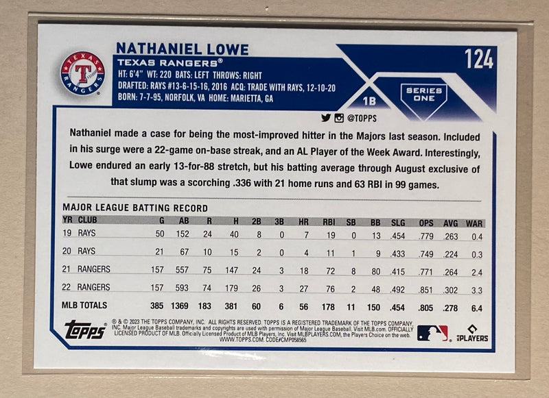 2023 Topps 124 Nathaniel Lowe - Baseball