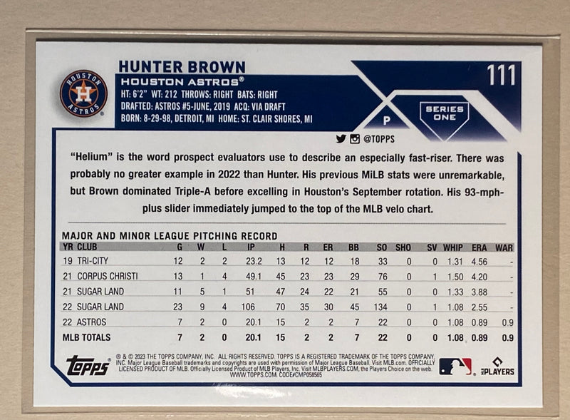 2023 Topps 111 Hunter Brown - Baseball - RC