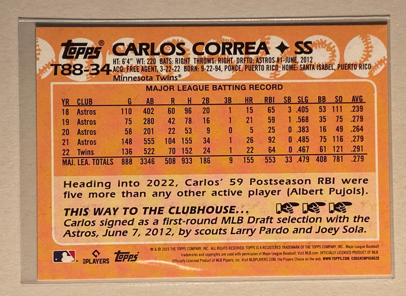 2023 Topps T88-34 Carlos Correa 35 Anniversary - Baseball