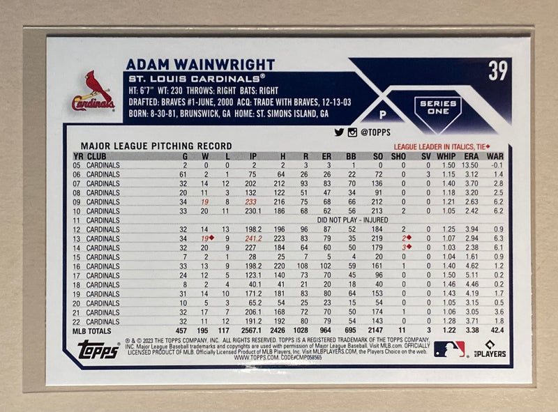 2023 Topps 39 Adam Wainwright - Baseball