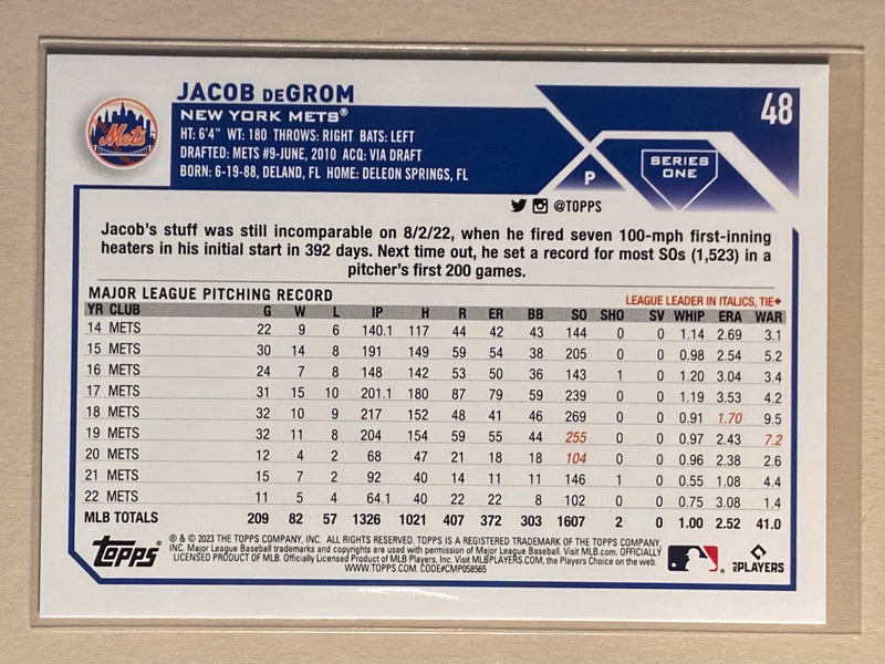 2023 Topps 48 Jacob deGrom - Baseball