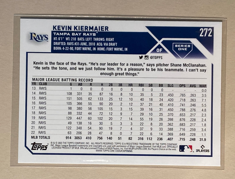 2023 Topps 272 Kevin Kiermaier - Baseball