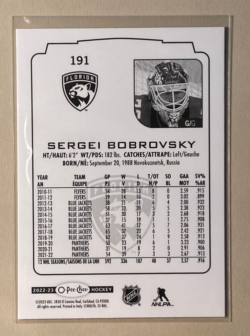 2022-23 UD O-Pee-Chee 191 Sergei Bobrovsky - Hockey