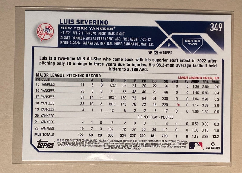 2023 Topps 349 Luis Severino - Baseball Series 2