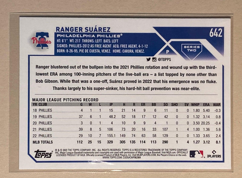 2023 Topps 642 Ranger Suarez - Baseball Series 2