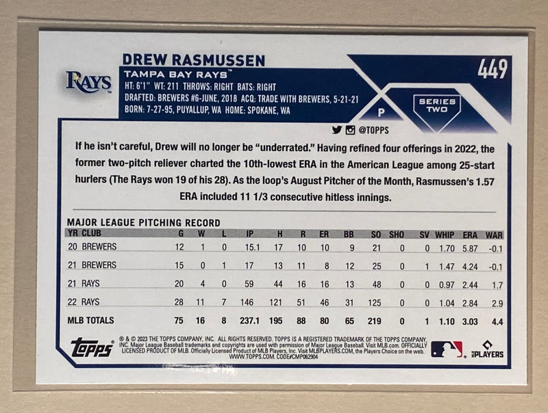 2023 Topps 449 Drew Rasmussen - Baseball Series 2