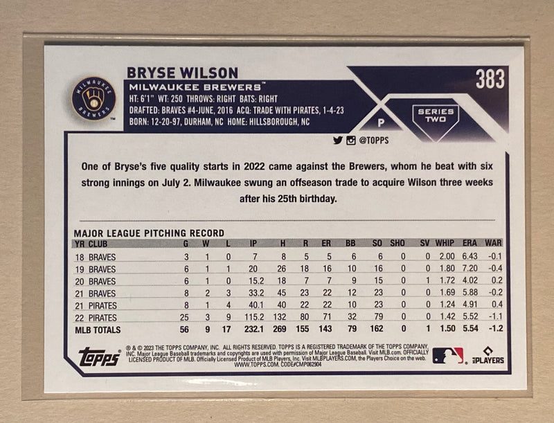 2023 Topps 383 Bryse Wilson - Baseball Series 2