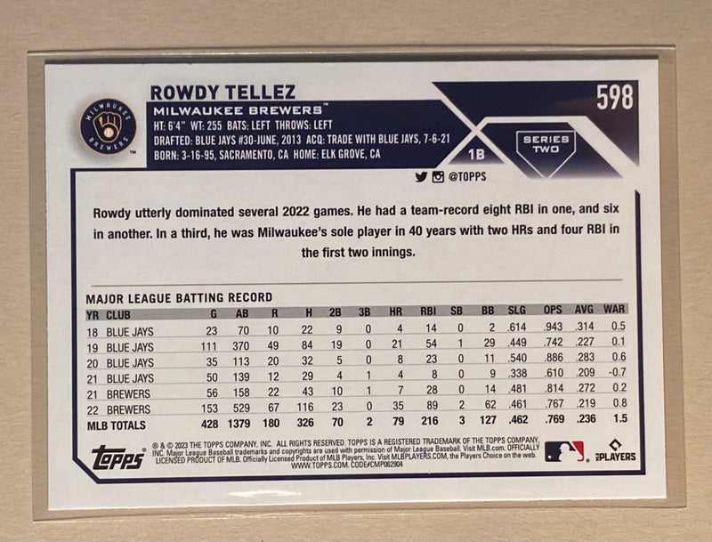 2023 Topps 598 Rowdy Tellez- Baseball Series 2