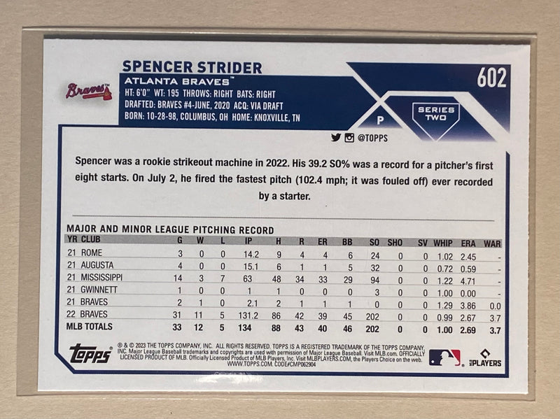2023 Topps 602 Spencer Strider - Baseball - Series 2