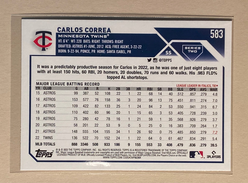 2023 Topps 583 Carlos Correa - Baseball -Series 2