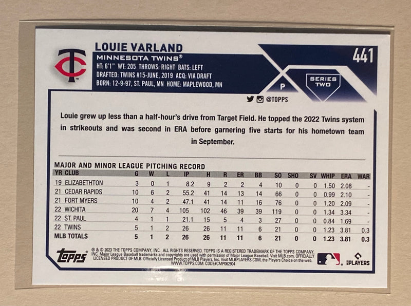 2023 Topps 441 Louie Varland RC - Baseball -Series 2