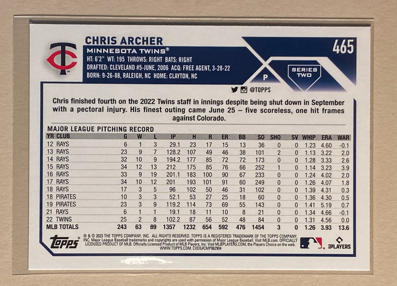 2023 Topps 465 Chris Archer - Baseball -Series 2