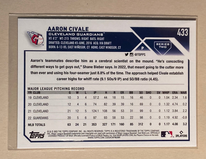 2023 Topps 433 Aaron Civale - Baseball - Series 2
