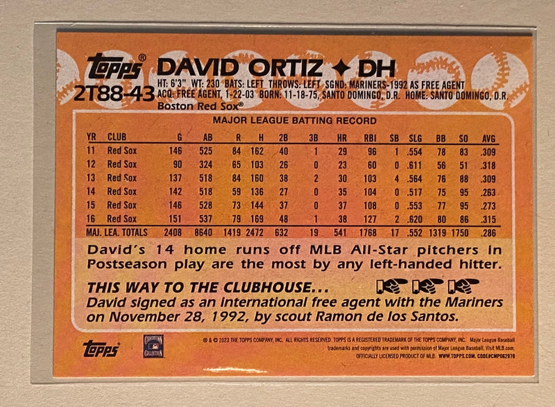 2023 Topps 2T88-43 David Ortiz - Baseball Series 2 - 35 Anniversary
