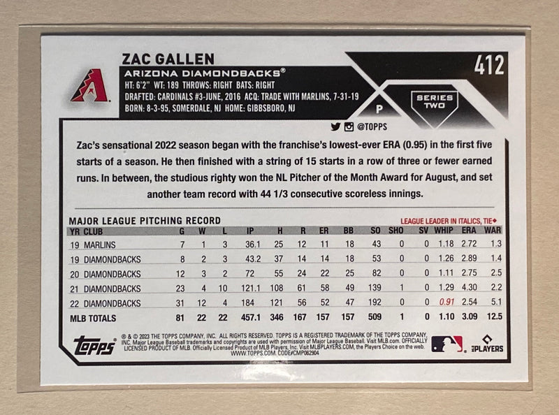 2023 Topps 412 Zac Gallen - Baseball Series 2