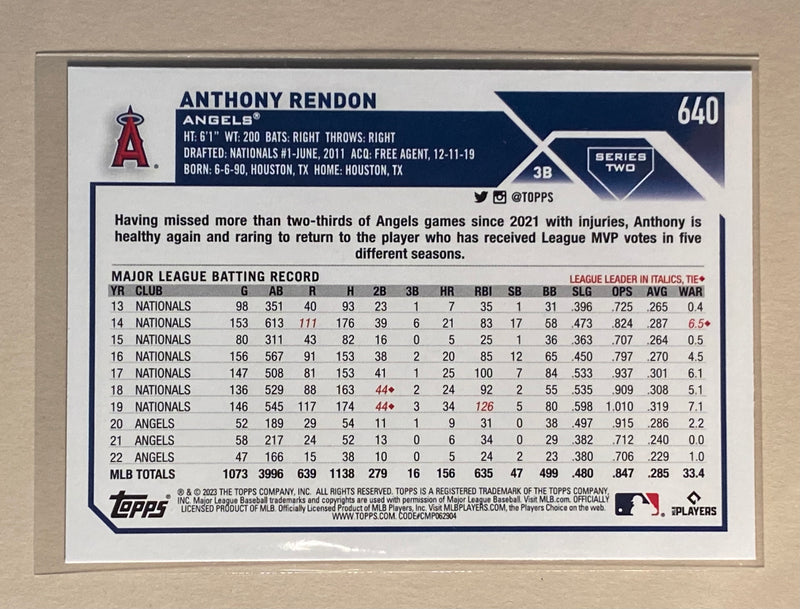 2023 Topps 640 Anthony Rendon - Baseball Series 2