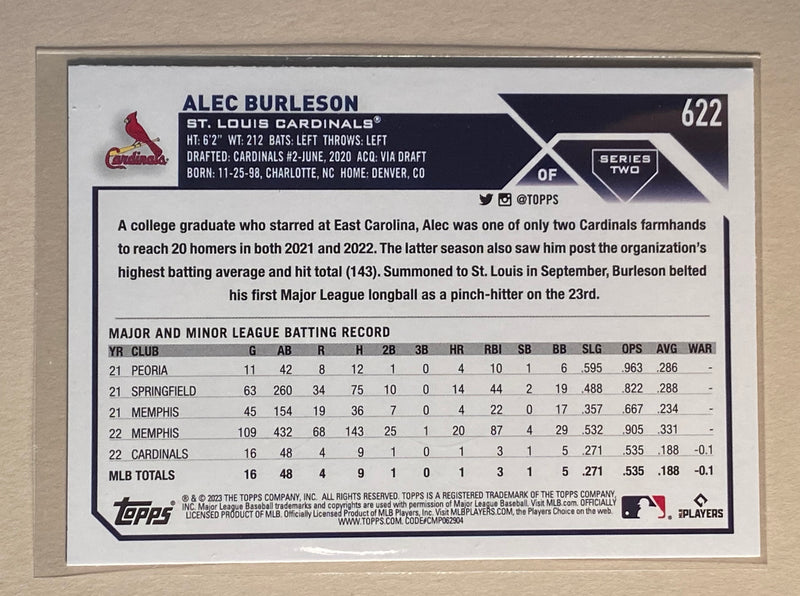2023 Topps 622 Alec Burleson RC - Baseball - Series 2