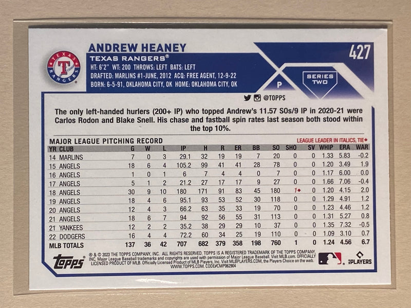 2023 Topps 427 Andrew Heaney - Baseball - Series 2