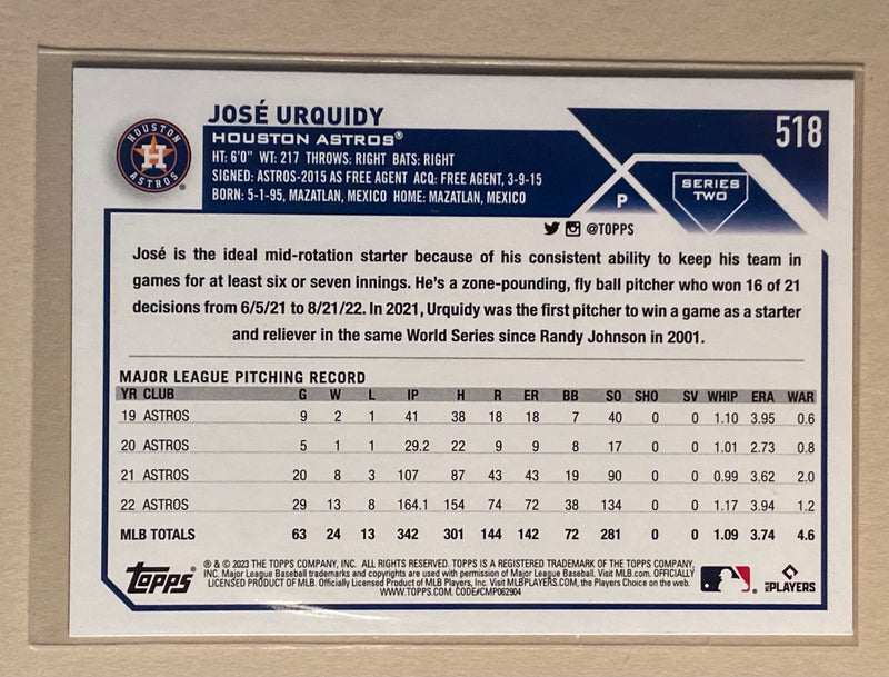 2023 Topps 518 Jose Urquidy - Baseball - Series 2