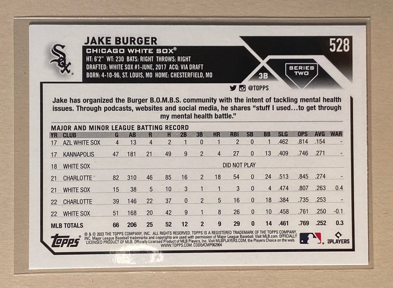 2023 Topps 528 Jake Burger - Baseball - Series 2