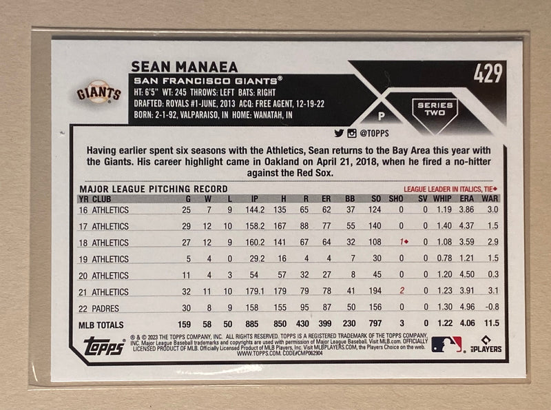 2023 Topps 429 Sean Manaea - Baseball - Series 2