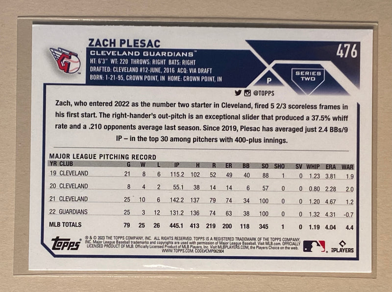 2023 Topps 476 Zach Plesac - Baseball - Series 2
