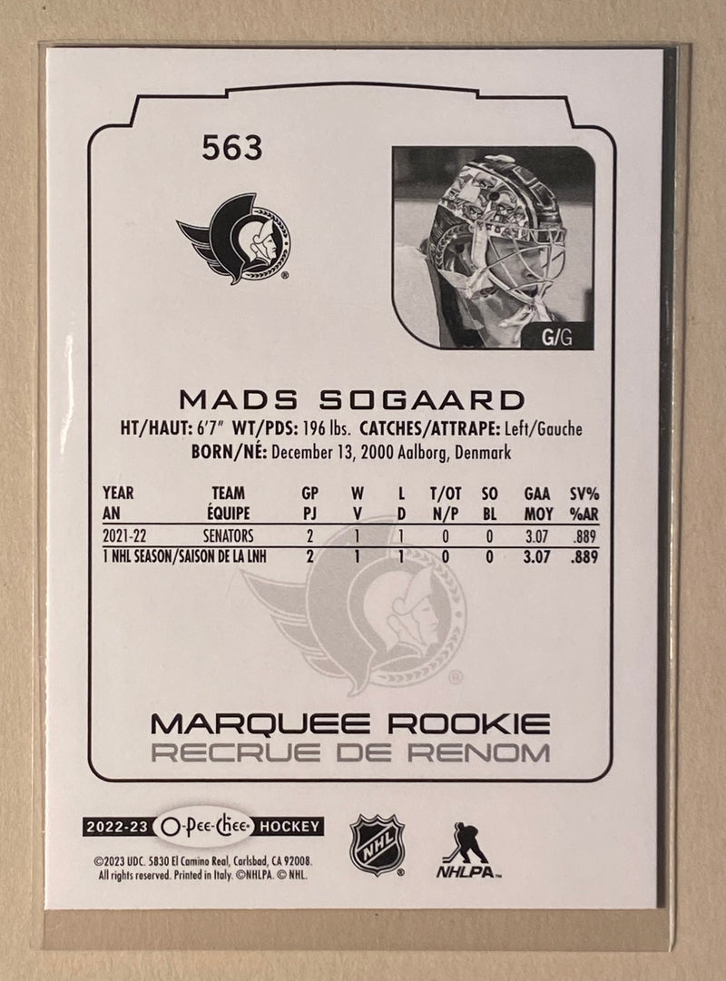 2022-23 UD O-Pee-Chee 563 Mads Sogaard - Marquee Rookie - Hockey