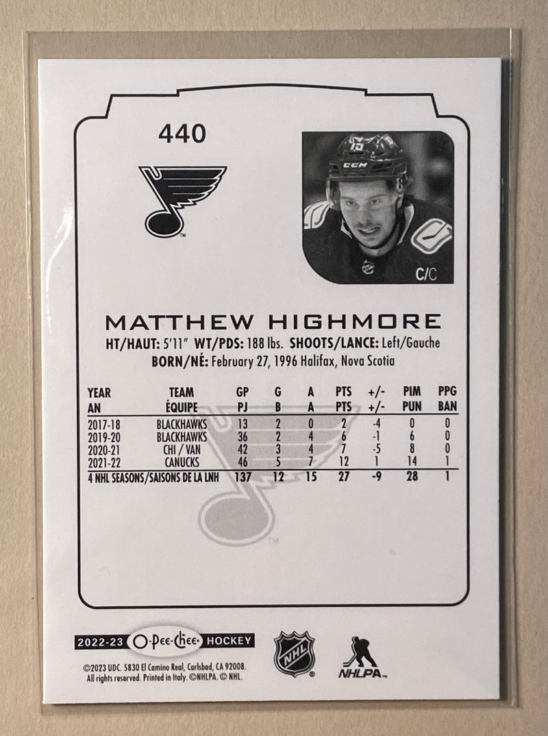 2022-23 UD O-Pee-Chee 440 Matthew Highmore - Hockey