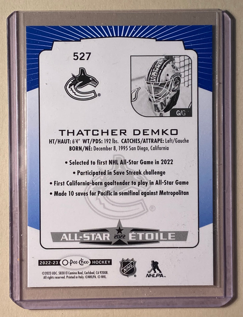 2022-23 UD O-Pee-Chee 527 Thatcher Demko - Hockey - Blue Border -All-Star