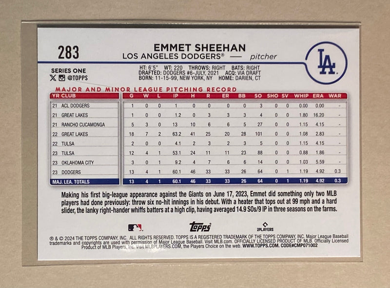 2024 Topps 283 Emmet Sheehan - Baseball - RC