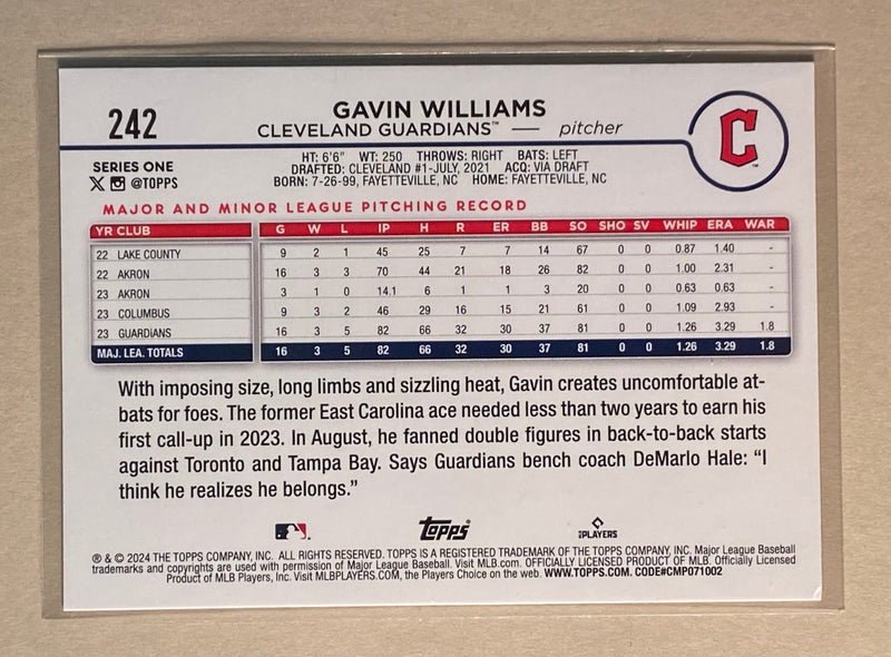 2024 Topps 242 Gavin Williams - Baseball - RC