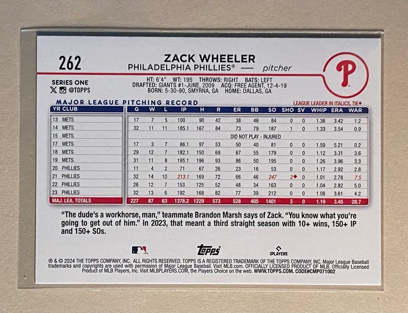 2024 Topps 262 Zack Wheeler - Baseball