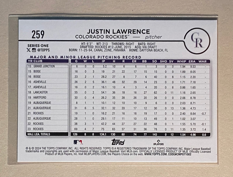 2024 Topps 259 Justin Lawrence - Baseball