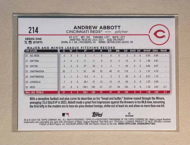 2024 Topps 214 Andrew Abbott - Baseball -RC