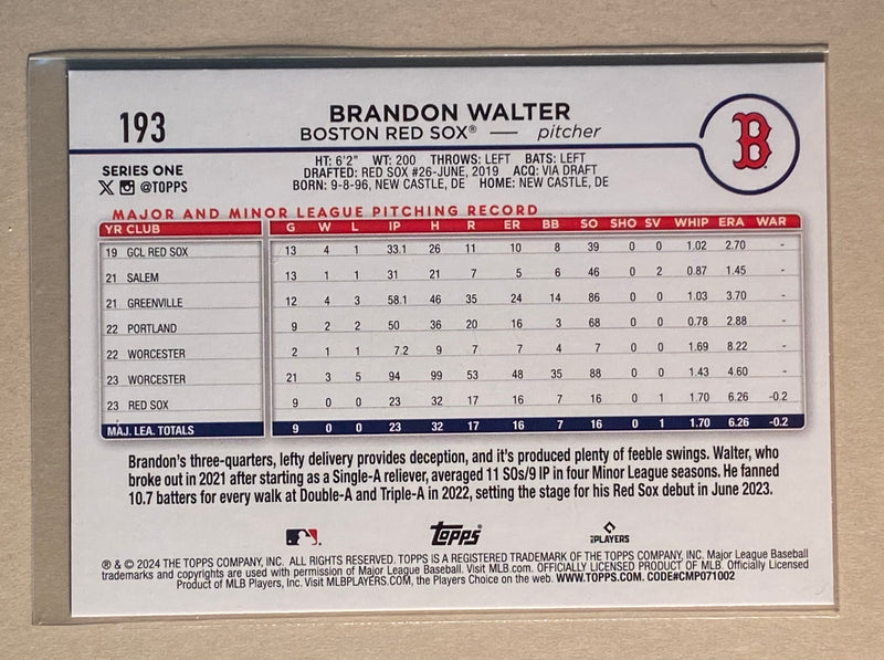 2024 Topps 193 Brandon Walter - Baseball - RC