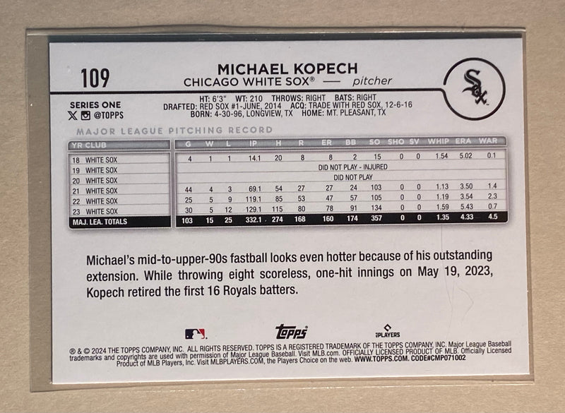 2024 Topps 109 Michael Kopech - Baseball